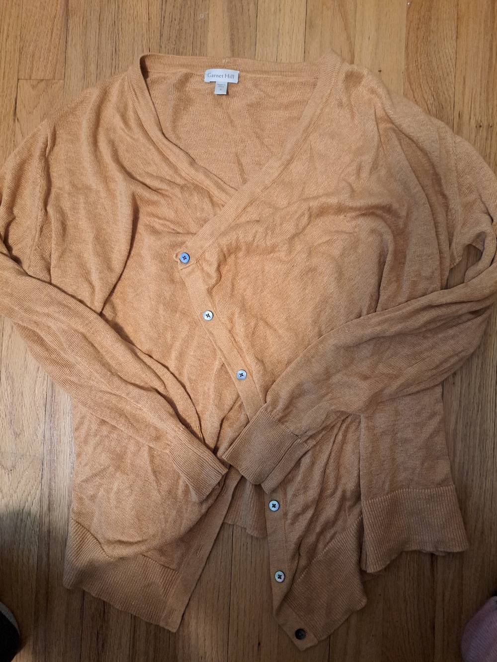 Garnet Hill Lightweight V-Neck Button Cardigan in Camel Silk